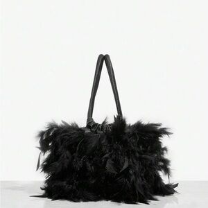 Elegant Black Feathered Women's Bag